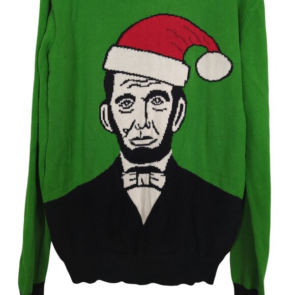 Archie McPhee Ugly Christmas Green Sweater size XL Santa Claus Lincoln - Picture 3 of 14